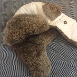 White mad bomber hat with real rabbit fur